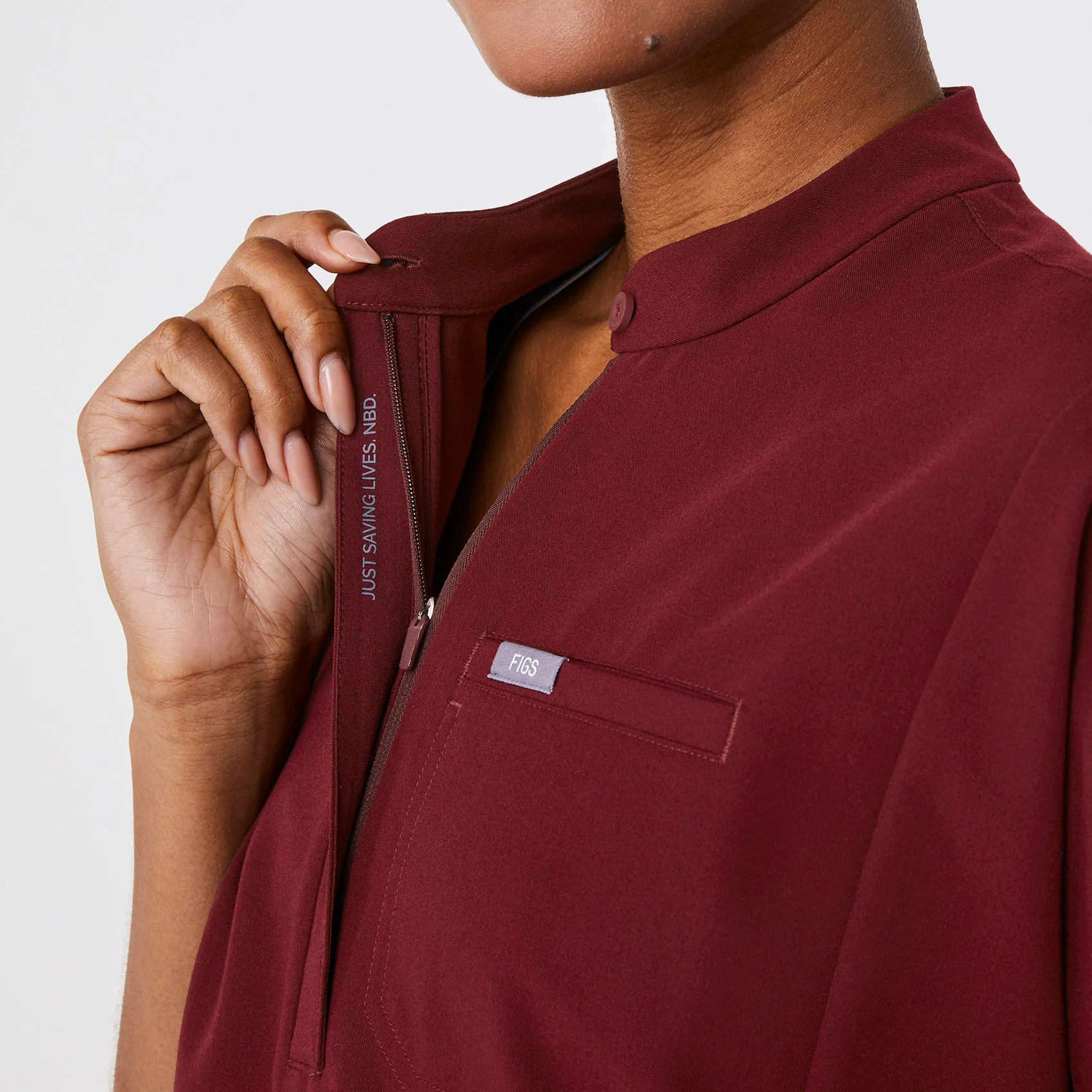 women's Burgundy Montex - Mock Neck Scrub Top - Image 5
