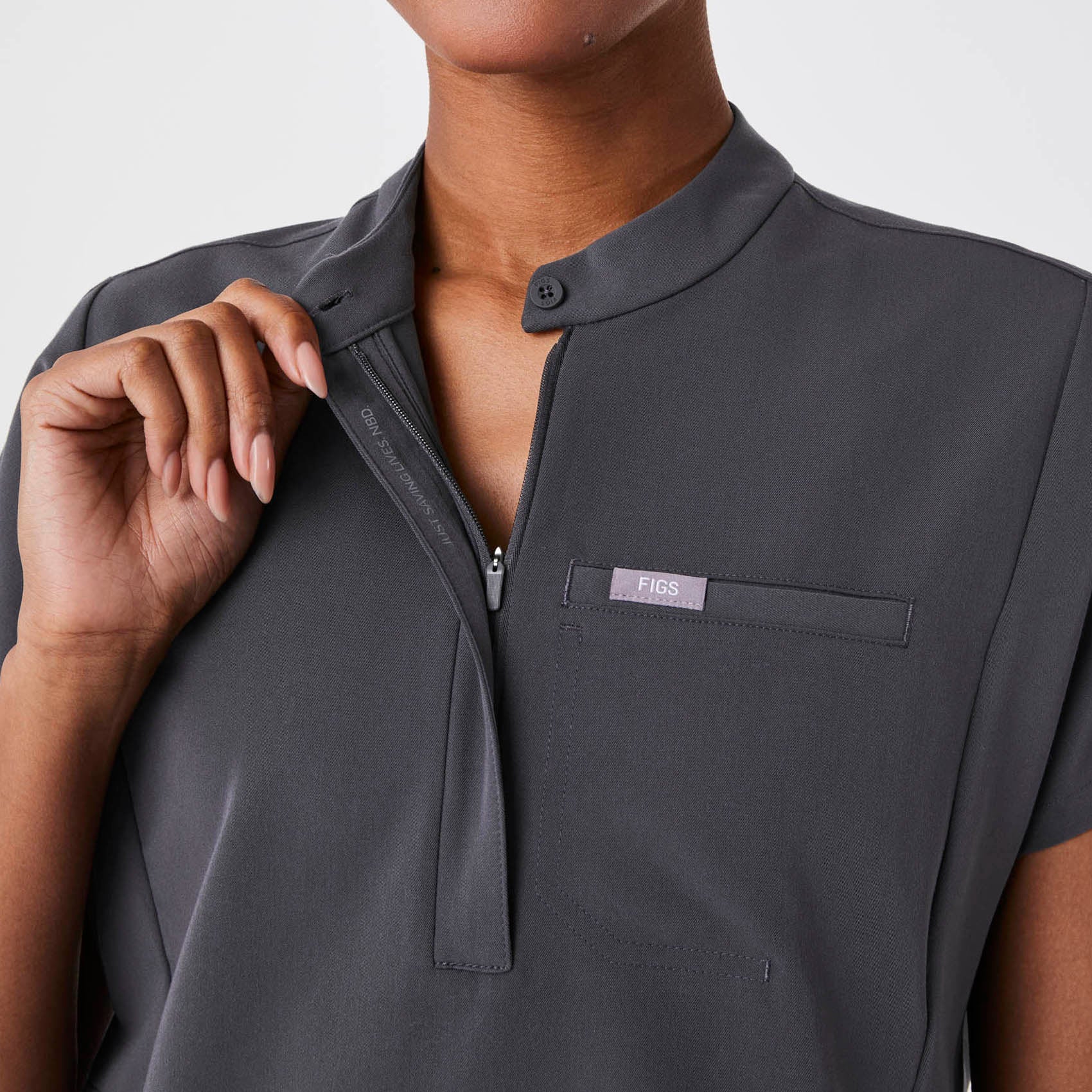 women's Charcoal Montex - Mock Neck Scrub Top - Image 5